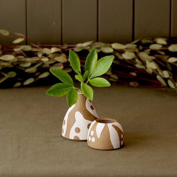 Tiny Stoneware Sgraffito Mistle Vase